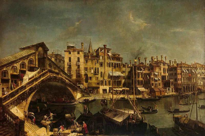 Workshop of Michele Marieschi The Rialto Bridge from the Riva del Vin Spain oil painting art